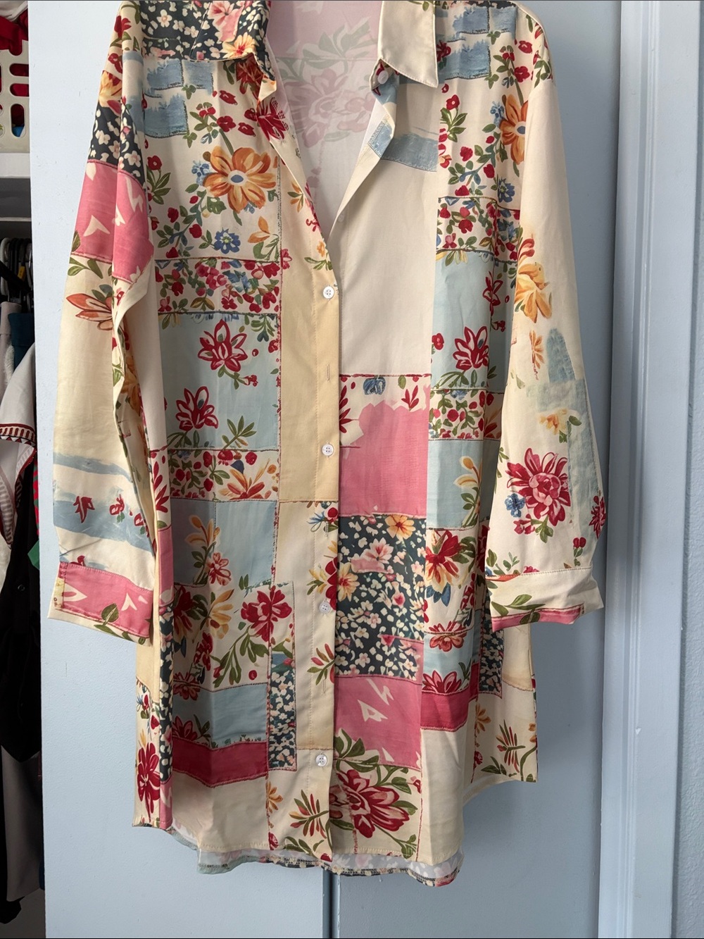 Floral Patchwork Long Sleeve Shirt - Cream Multi - Picture 2 of 7